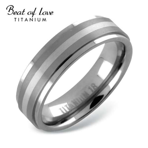 Beat of Love titaani-/hopeasormus harjattu 6mm TI-187-6mm-7867