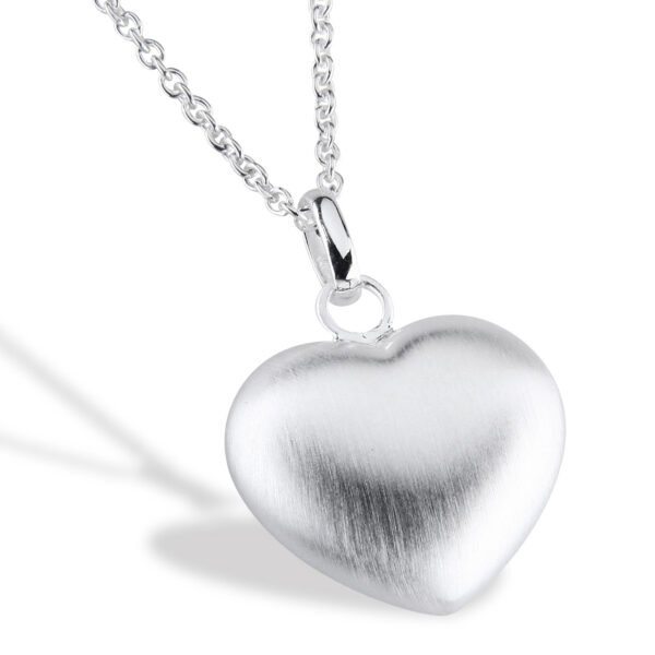 Pullea hopeasydänriipus ketjun kanssa