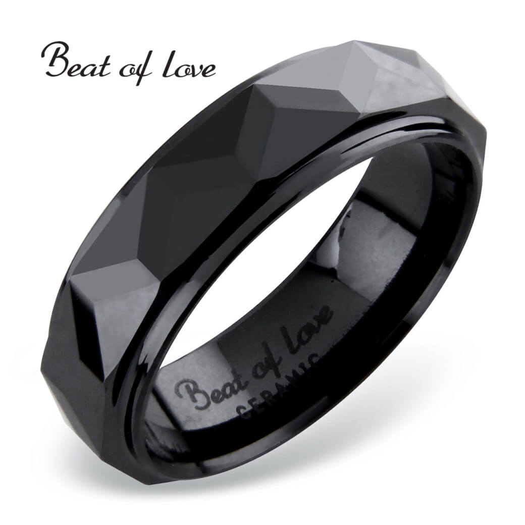 Beat of Love musta keraaminen sormus 6mm viistehiottu-4216