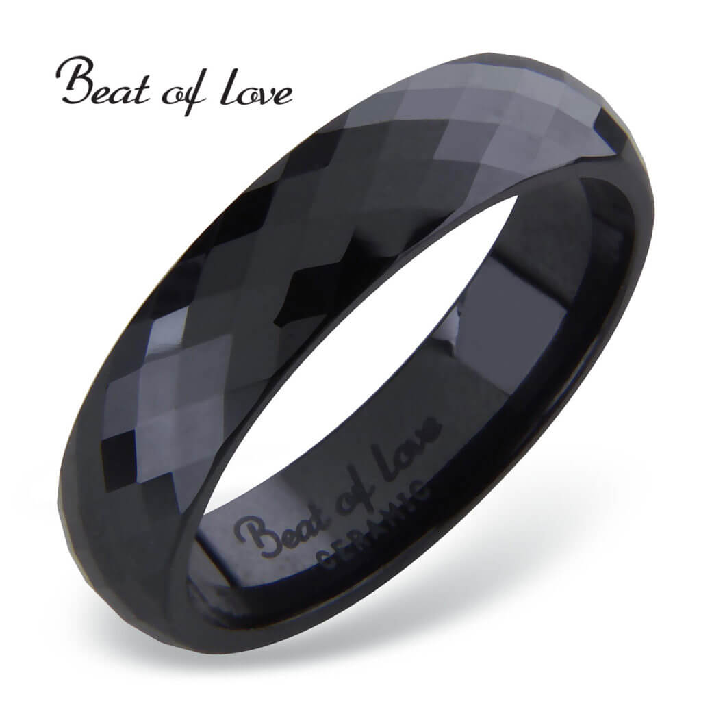 Beat of Love keraaminen sormus musta 5mm viistehiottu-4212