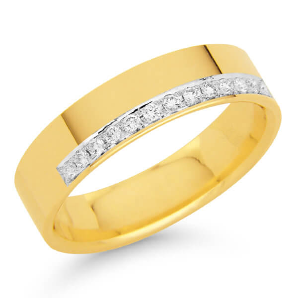 Keltakulta timanttisormus timanttirivi sormuksen reunassa