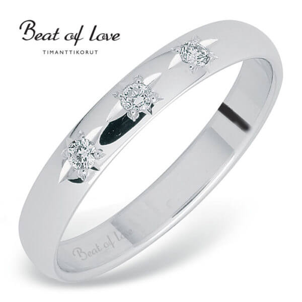 Beat of Love tähti-istutettu valkokulta timanttisormus RO-010-VKP-3