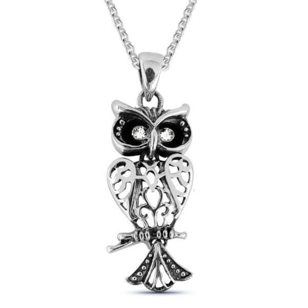 Hopeakaulakoru pöllö zirkoneilla WN-34396Z/40-45cm