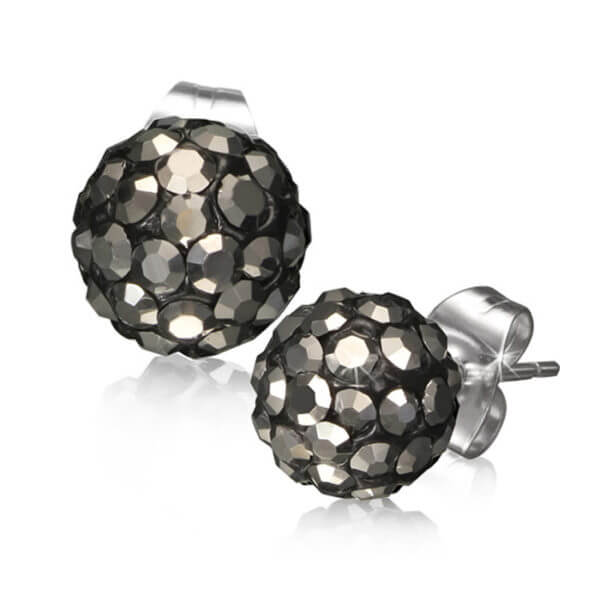 Teräskorvakorut kristallipallot 8mm mustat timantit