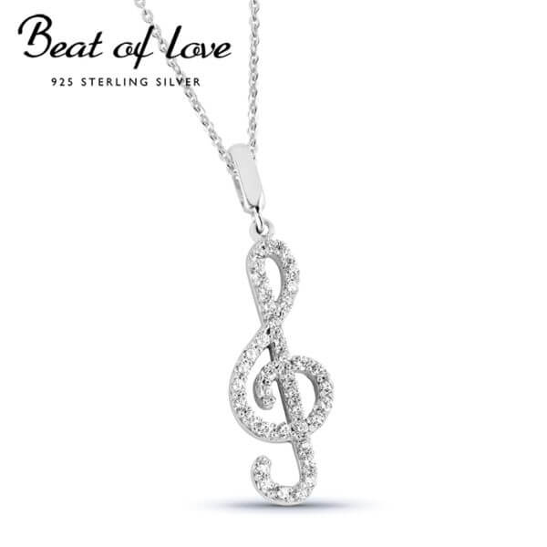 Beat of Love hopeakaulakoru nuottiavain zirkonilla BOL-N0732Z/40-45cm