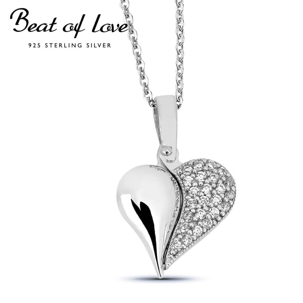 Beat of Love "Rakastan sinua" hopeakaulakoru sydän zirkoneilla BOL-N1484Z/40-45cm