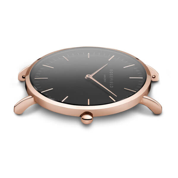 Rosefield kellonkuori punakullattu mustalla taululla sivusta