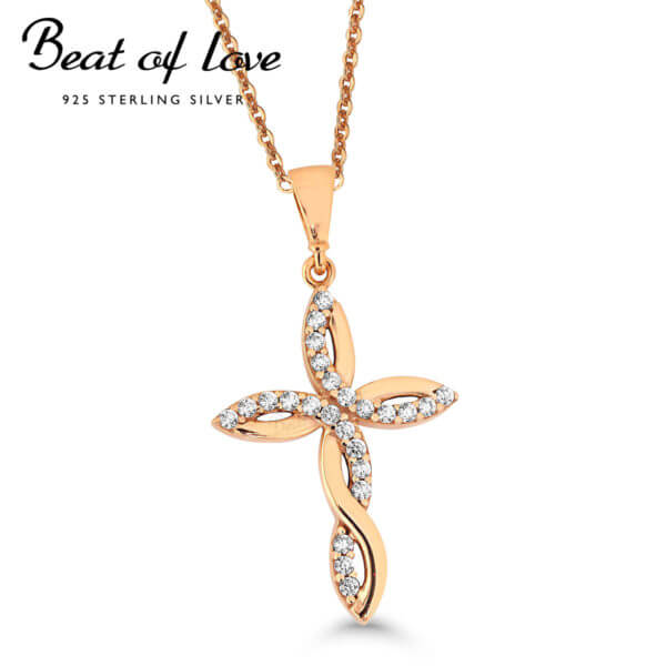 Beat of Love kaunis punakullattu risti kaulakoru hopeaa BOL-N1331ZRG/40-45cm