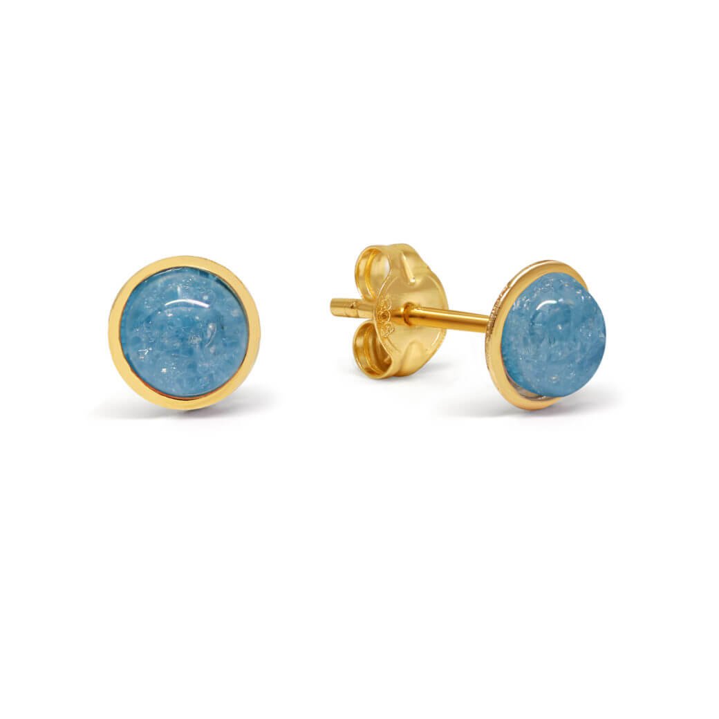Kultaiset korvakorut puolipyöreä synteettinen sininen kivi 140641sin