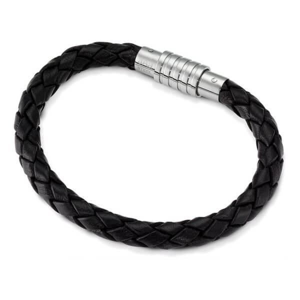 Aagaard Mens Jewelry punottu musta nahkarannekoru