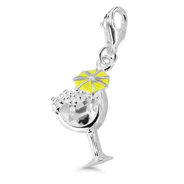 Hopea drinkkimaskotti keltaisella emalivarjolla