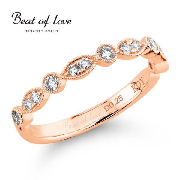 Beat of Love timanttisormus ruusukulta Vintage