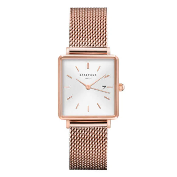 Rosefield Boxy punakulta mesh vaalea kellotaulu QWSR-Q01
