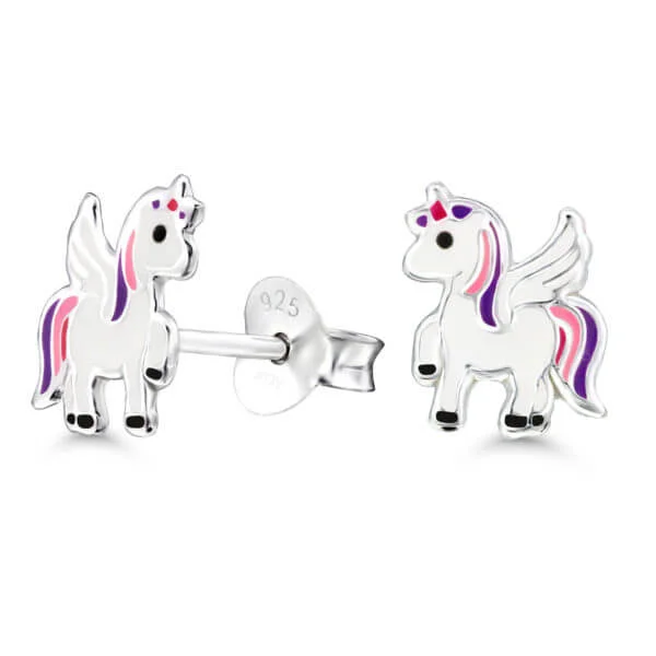 Lasten ykssarvinen hopeakorvakorut emaloitu E-2750lila