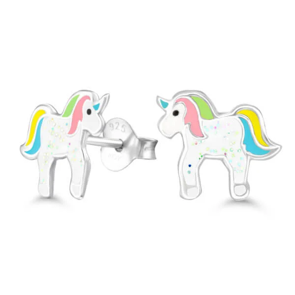 Lasten ykssarvinen hevonen korvakorut emaloitua hopeaa E-3347mix