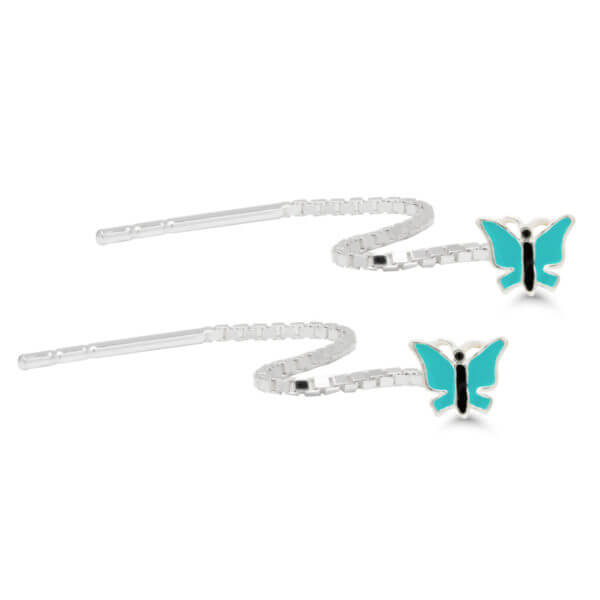 Hopeiset ketjukorvakorut perhonen - turkoosi-222902