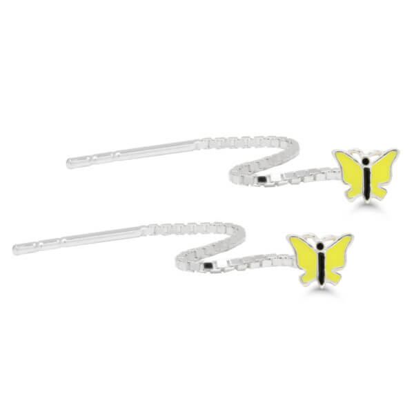 Hopeiset ketjukorvakorut perhonen - keltainen-222890