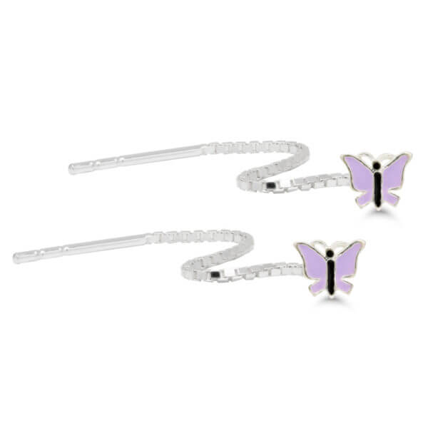 Hopeiset ketjukorvakorut perhonen - liila-222896