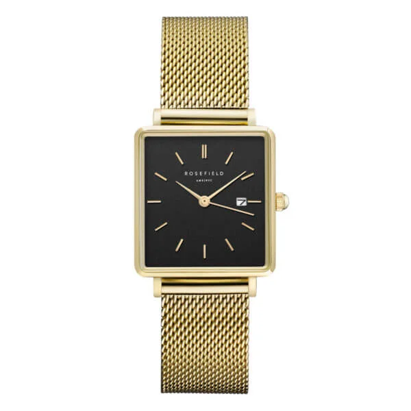 Rosefield Boxy keltakulta mesh musta kellotaulu QBMG-Q06