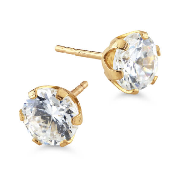 Klassiset 5mm zirkonikorvakorut keltakultaa