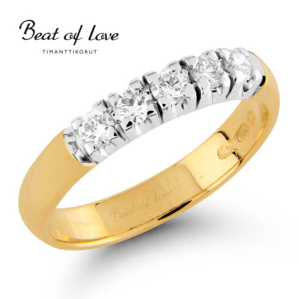 Timanttirivisormus keltakultaa 5x0.08 W/SI tai TW/VS timanteilla