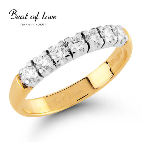 Beat of Love timanttirivisormus keltakulta 7x0.05 W/SI tai TW/VS timanteilla