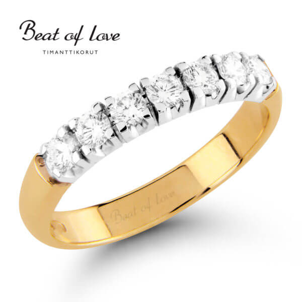 Beat of Love timanttisormus rivari vihkisormukseksi keltakulta 7x0.07 W/SI tai TW/VS