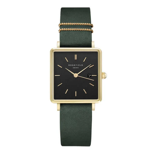 Rosefield The Boxy naisten rannekello - keltakulta / vihreä