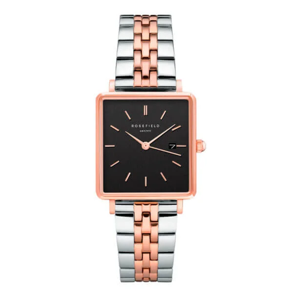 Rosefield The Boxy kaksvärinen punakulta-hopea musta kellotaulu