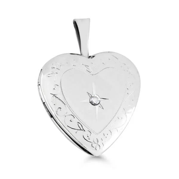 Hopeamedaljonki sydän 17mm tähti zirkonilla