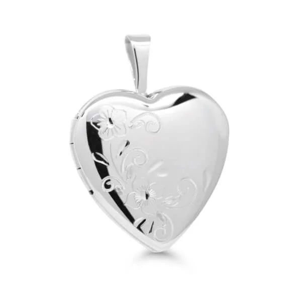 Medaljonki sydän 17mm kukka kaiverrus