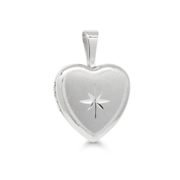 Hopeamedaljonki sydän 13mm sydän ja kukat kaiverrus