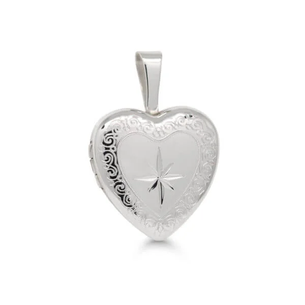 Sydän medaljonki 13mm tähti kaiverruksella