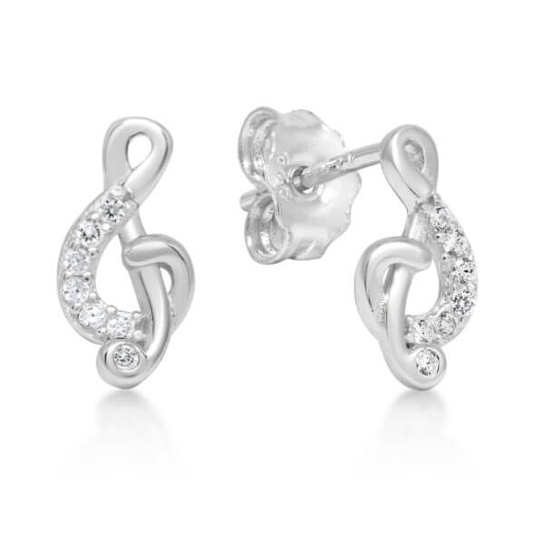 Hopeakorvakorut nuottiavain kirkkailla zirkonikivillä-0