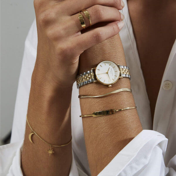 Rosefield - The Small Edit - kullattu kuori, kaksivärinen kulta/hopea ranneke, vaalea kellotaulu-224923