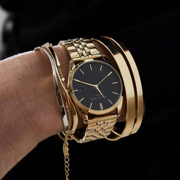 Rosefield - The Ace - keltakulta kuori ja ranneke, musta kellotaulu-224939