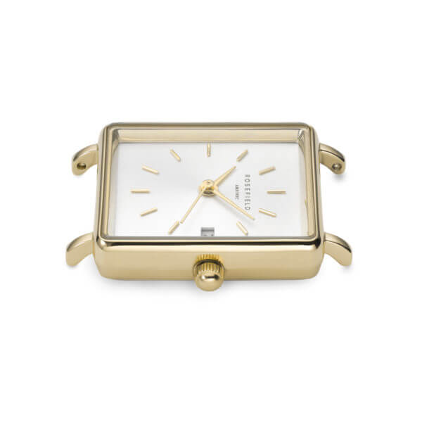 Rosefield - The Boxy XS - keltakullanvärinen Mesh-teräsranneke, vaalea kellotaulu-224829