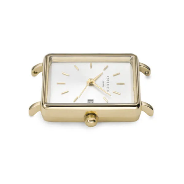 Rosefield - The Boxy XS - keltakullanvärinen Mesh-teräsranneke, vaalea kellotaulu-224829