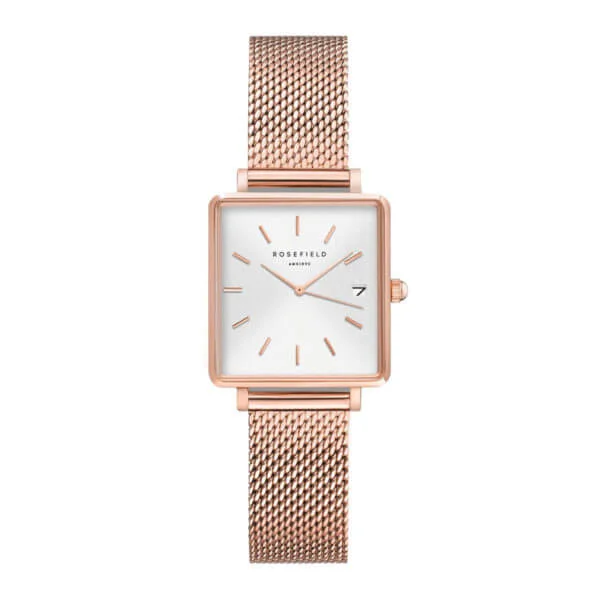 Boxy XS Mesh Silver - hopeanvärinen Rosefield naisten siro rannekello