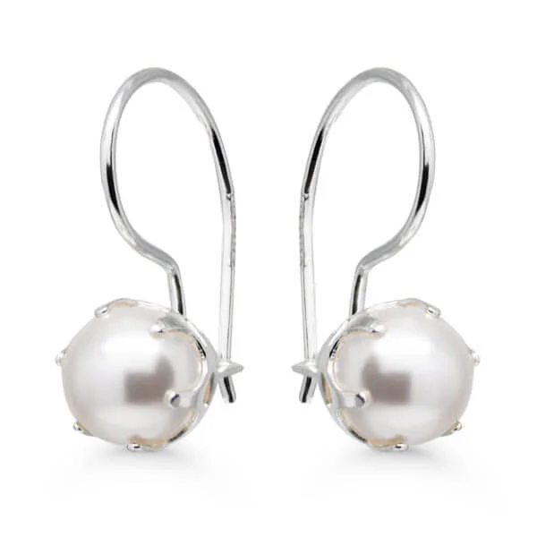 Roikkuvat helmikorvakoru hopeaa - valkoiset 6mm synt.helmet