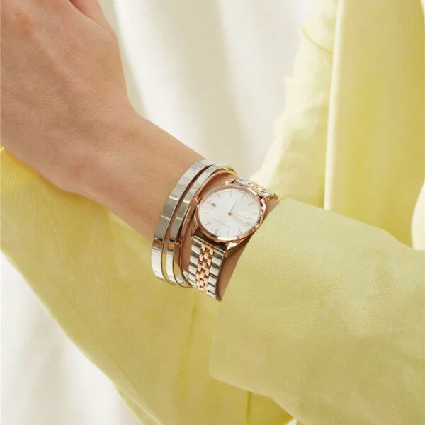 Rosefield The Ace - punakullanvärinen kuori ja kaksivärinen punakulta/hopea teräsranneke, hopea kellotaulu-225189