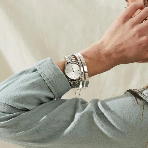 Rosefield - The Ace - hopeanvärinen kuori ja teräsranneke, hopea kellotaulu-225177