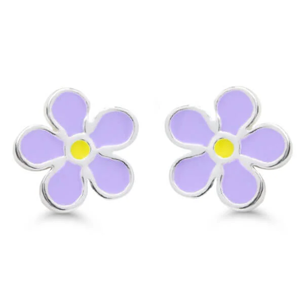 Hopeiset kukka korvakorut valkoinen emalointi.