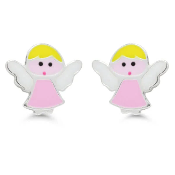 Vaaleanpunaiset enkelikorvakorut hopeaa