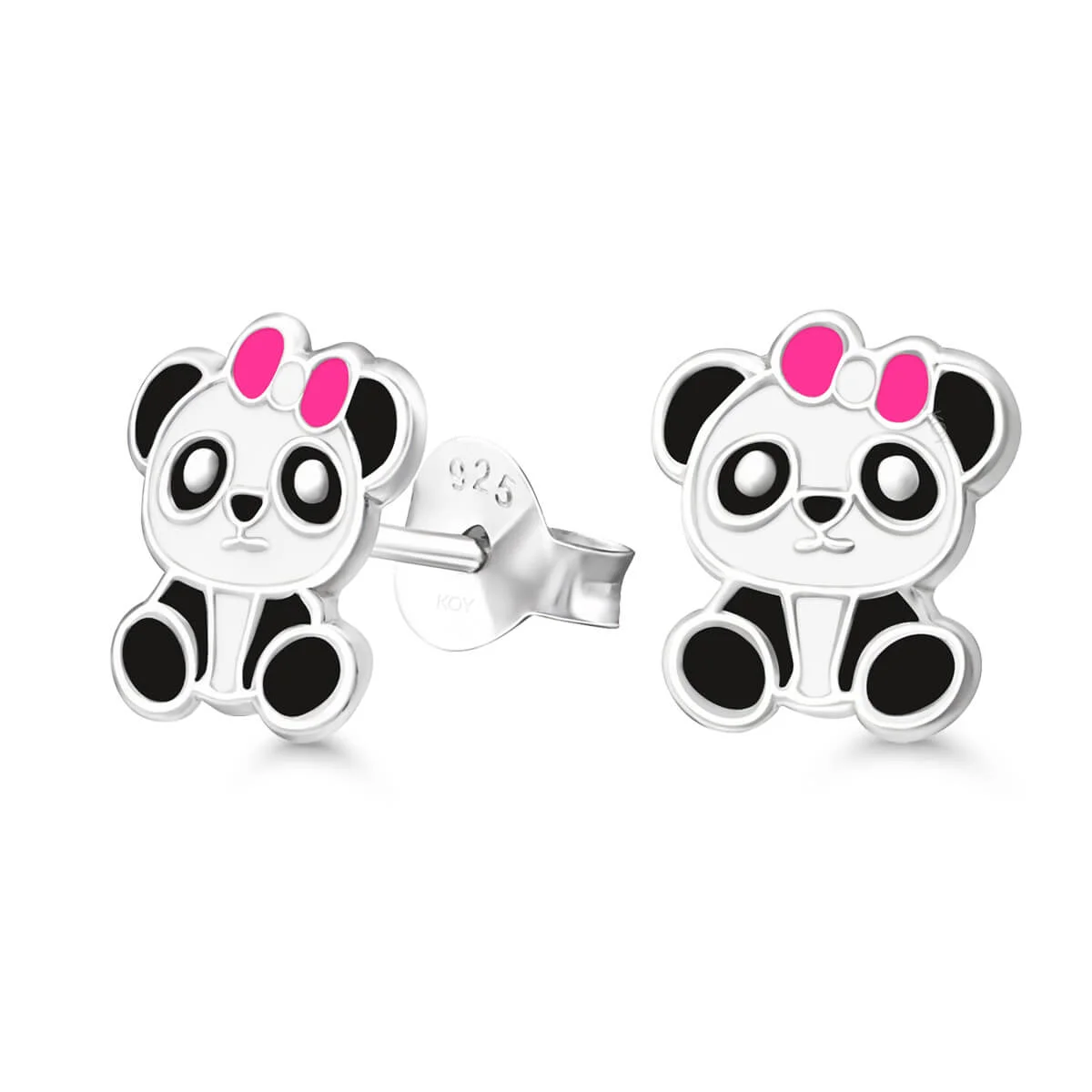 Panda korvakorut emaloitua hopeaa