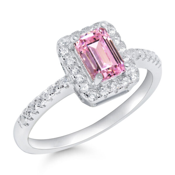 Pinkkikivinen suorakaide zirkonisormus hopeaa