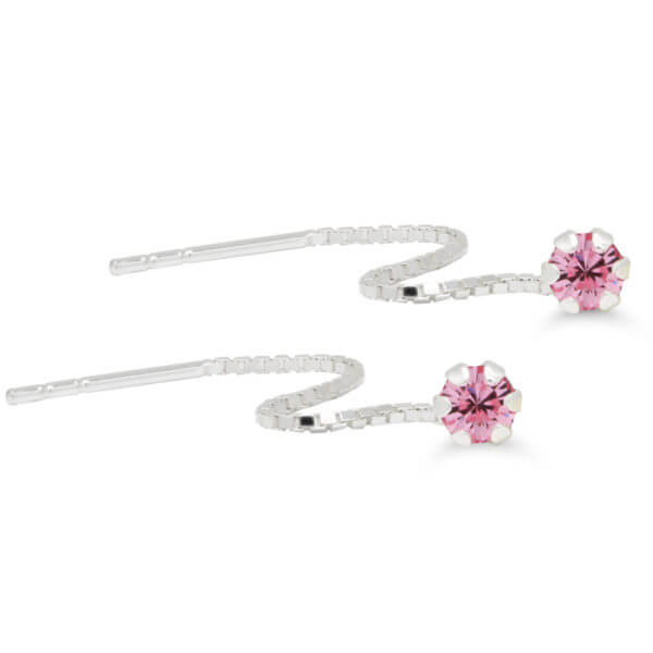Hopeiset ketjukorvakorut pinkki E-15417pink
