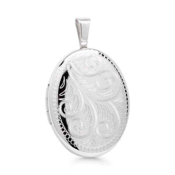 Hopeamedaljonki 20mm ovaali köynös kaiverruskuviolla