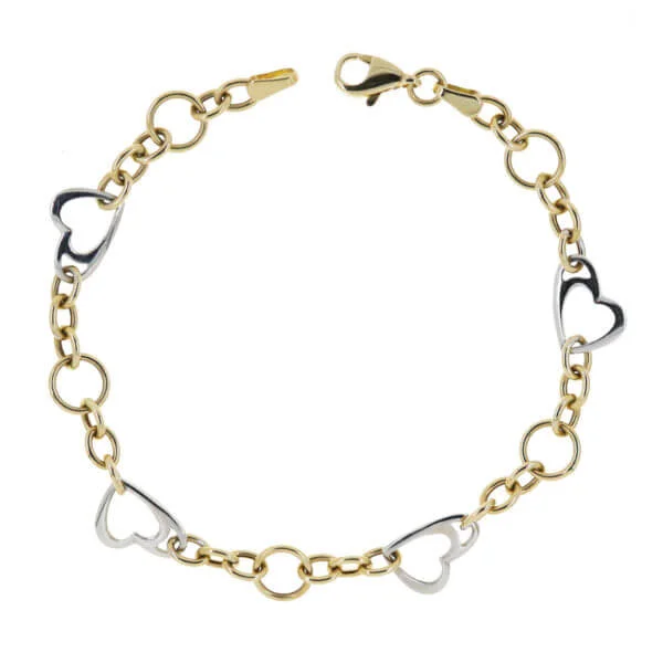 Kaksivärinen kultaranneketju sydämillä A-504876YW/18,5-20cm