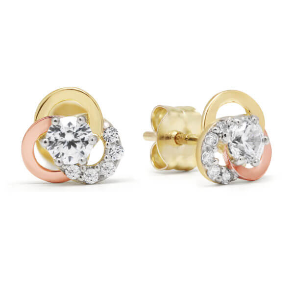 Kolmiväriset kukkakorvakorut zirkoneilla K-E95577ZYWR